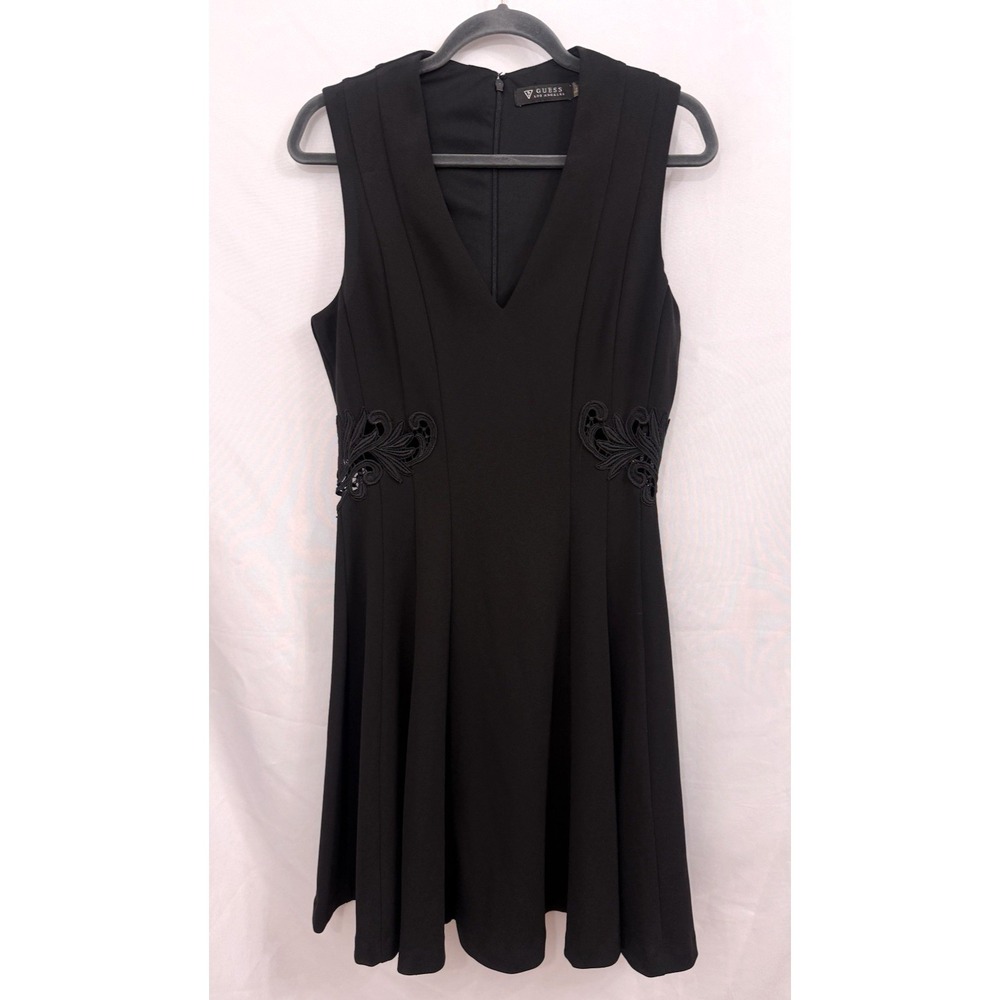GUESS Black Sleeveless V Neck Dress Lace Cut Outs Womens Size 10